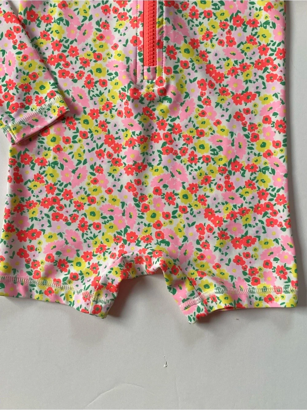 Rashguard Swimsuit 3T Old Navy One Piece Floral Long Sleeve Girls EUC Orange EUC